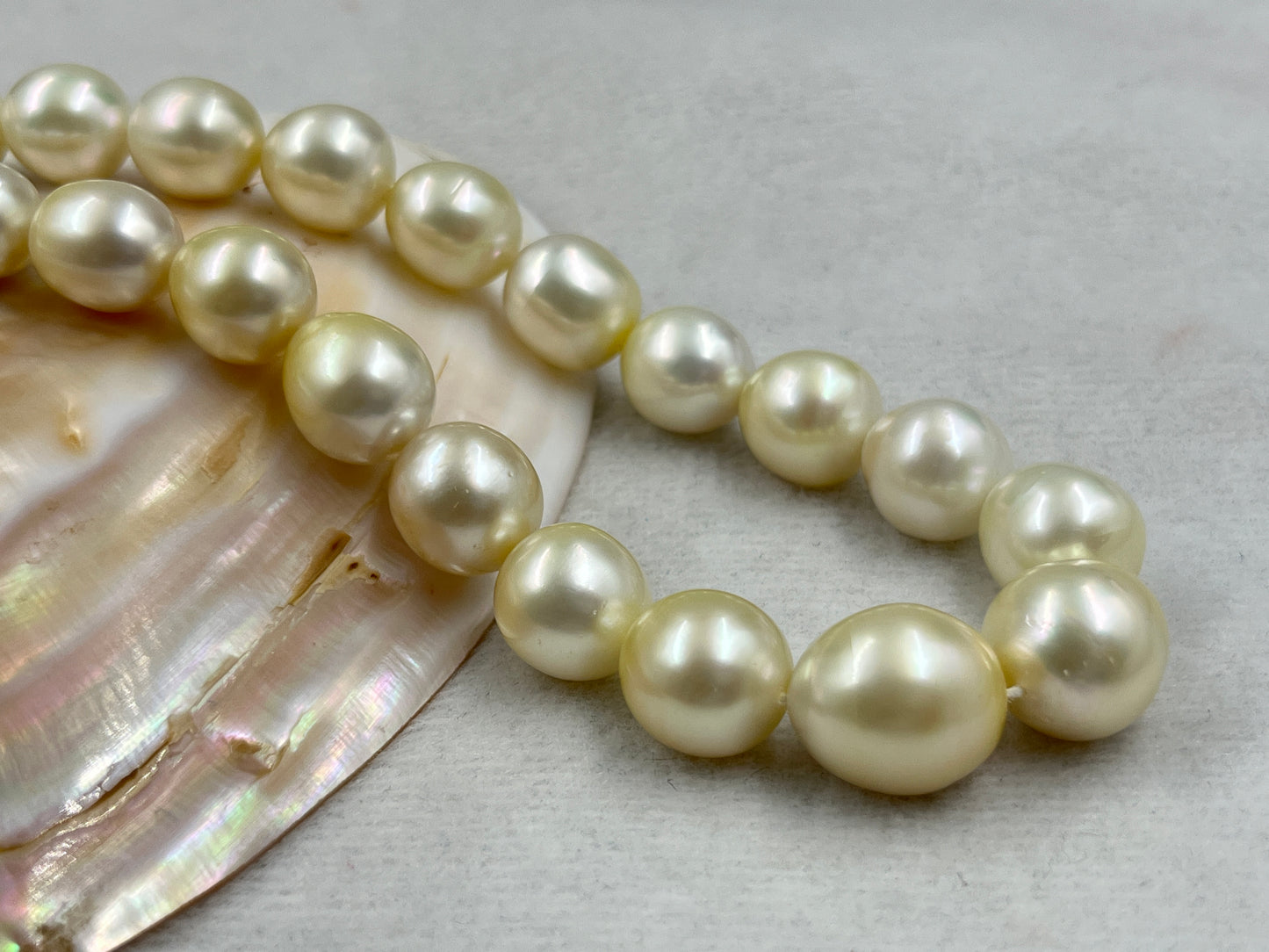 South Sea Pearl Cream Color, Oval Shape, AAA/1 Luster Pearl, 12-15 MM Size