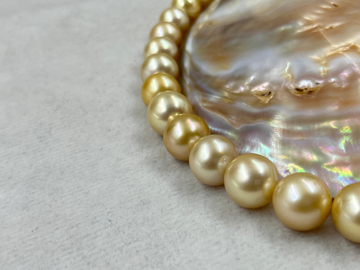 South Sea Pearl Light Golden Color, Round Shape, AAA/2 Luster Pearl, 10.5-14 MM Size
