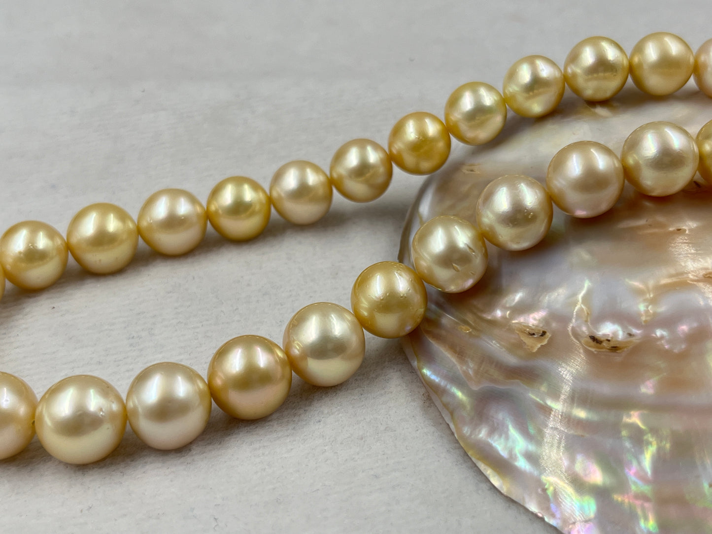 South Sea Pearl Light Golden Color, Round Shape, AAA/2 Luster Pearl, 10.5-14 MM Size