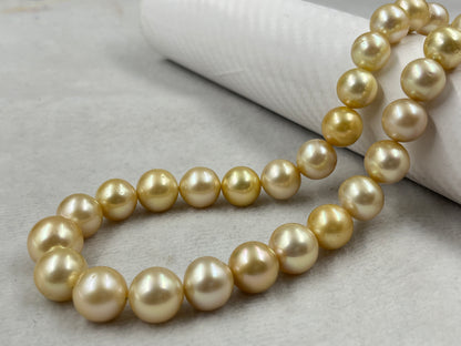 South Sea Pearl Light Golden Color, Round Shape, AAA/2 Luster Pearl, 10.5-14 MM Size