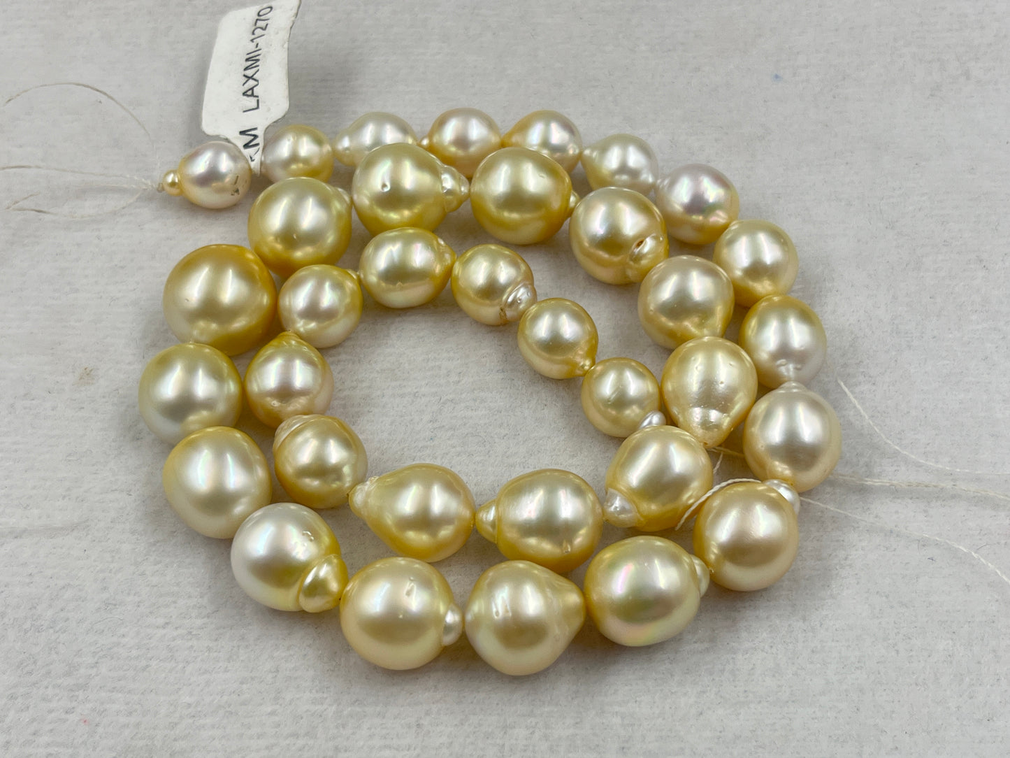 South Sea Pearl Light Golden Color, Drop Shape, AAA/1 Luster Pearl, 10-15.5 MM Size
