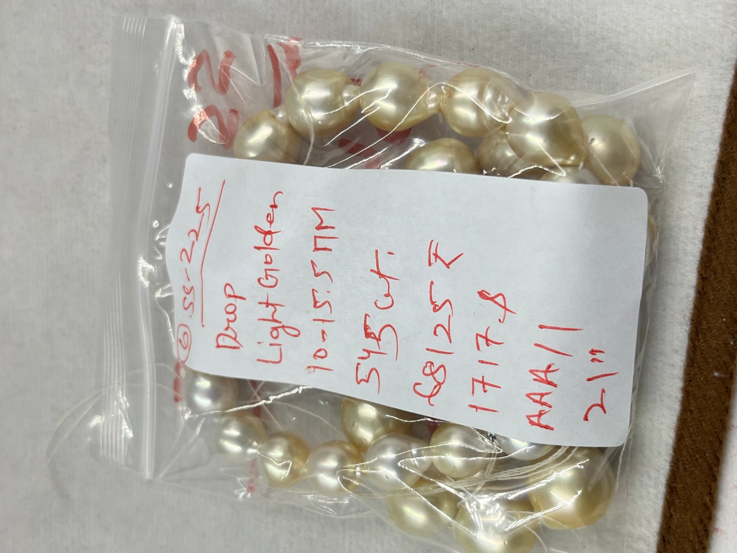 South Sea Pearl Light Golden Color, Drop Shape, AAA/1 Luster Pearl, 10-15.5 MM Size