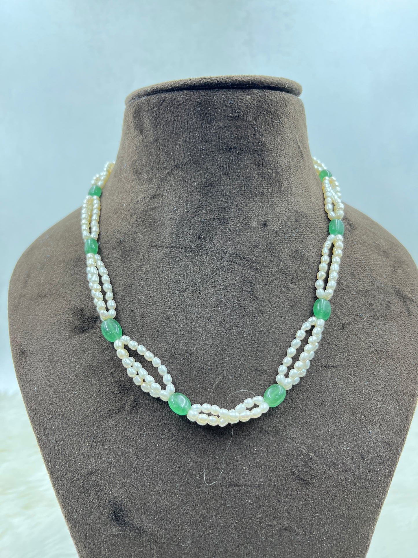 Natural Freshwater Pearl Necklace with imitation stone and pearl studs  | Handmade Elegant Pearl Jewelry | Brass Lock