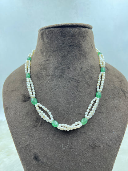 Natural Freshwater Pearl Necklace with imitation stone and pearl studs  | Handmade Elegant Pearl Jewelry | Brass Lock