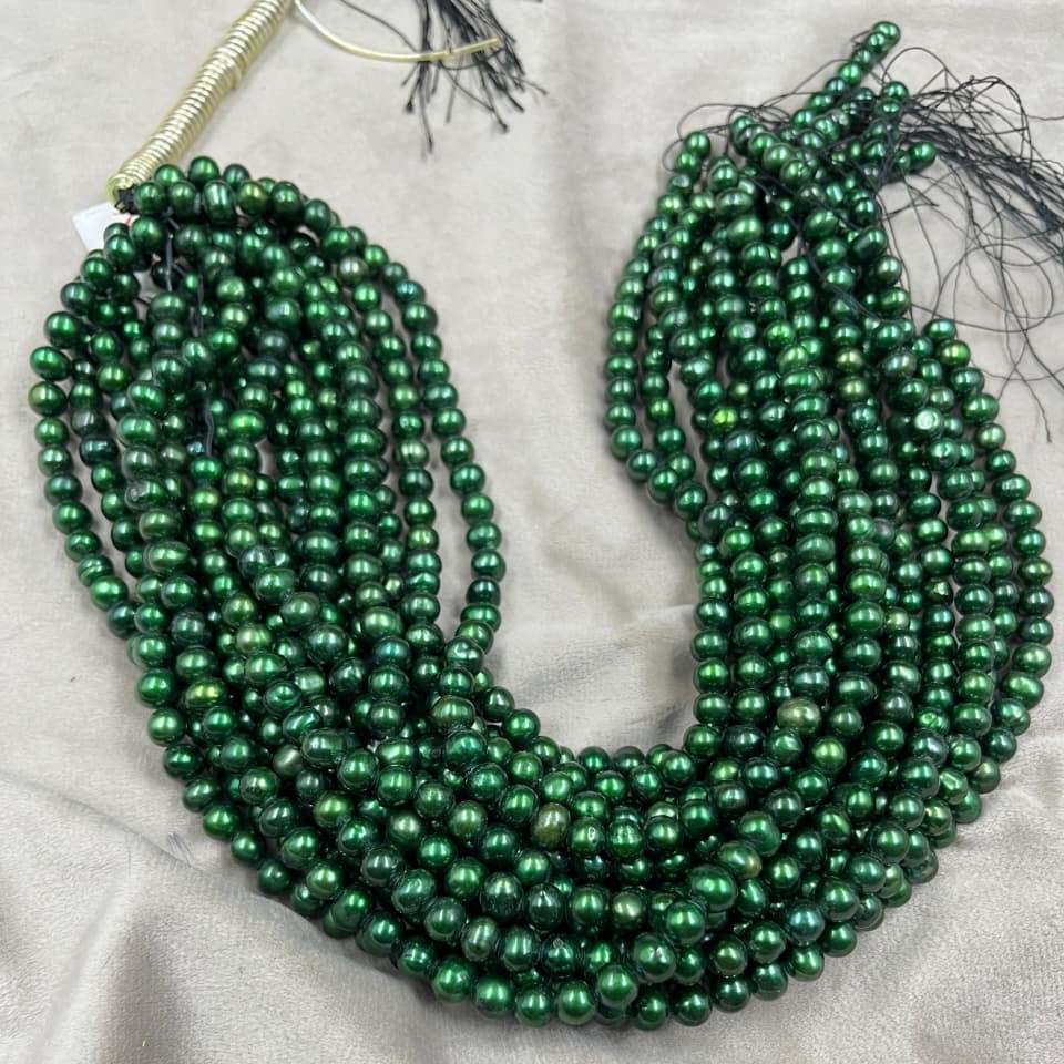 Freshwater Pearl, Green Color, Round Shape, 7.5mm Size