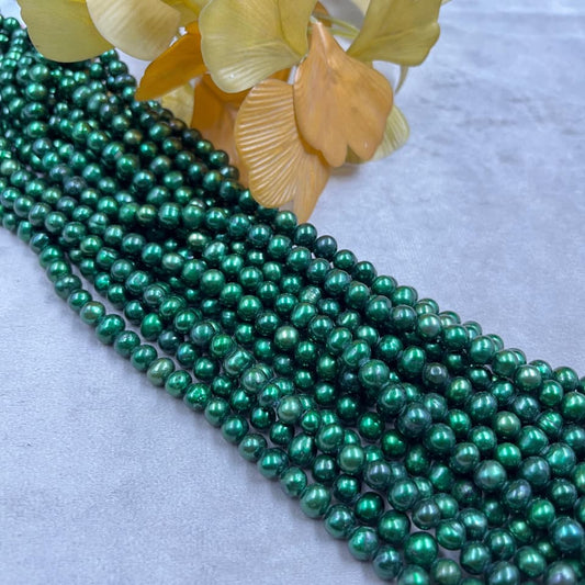 Freshwater Pearl, Green Color, Round Shape, 7.5mm Size