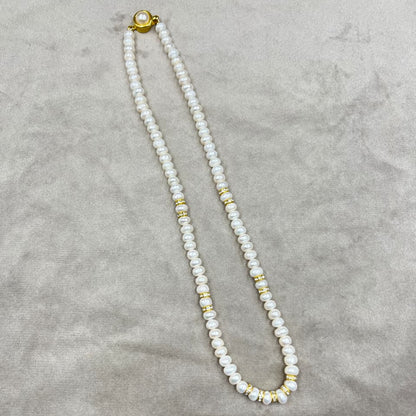 Freshwater Pearl Necklace With Metal Hook, White Color, Flat Shape, 6mm Size