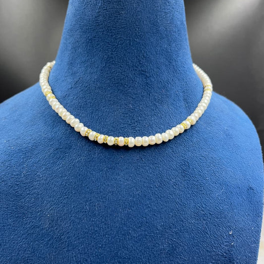 Freshwater Pearl Necklace With Metal Hook, White Color, Flat Shape, 6mm Size