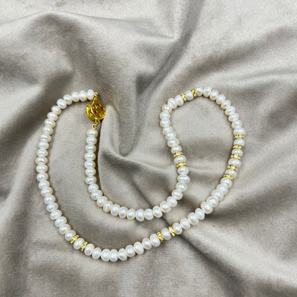 Freshwater Pearl Necklace With Metal Hook, White Color, Flat Shape, 6mm Size