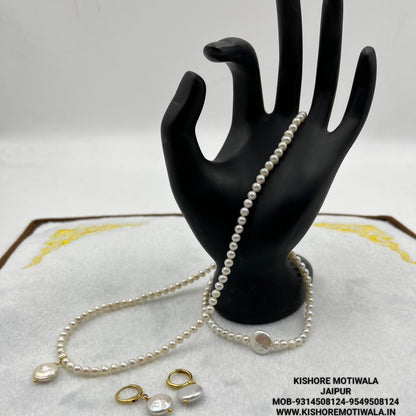 Fresh water pearls necklace set with brass earrings / brass  bracelet with brass hook