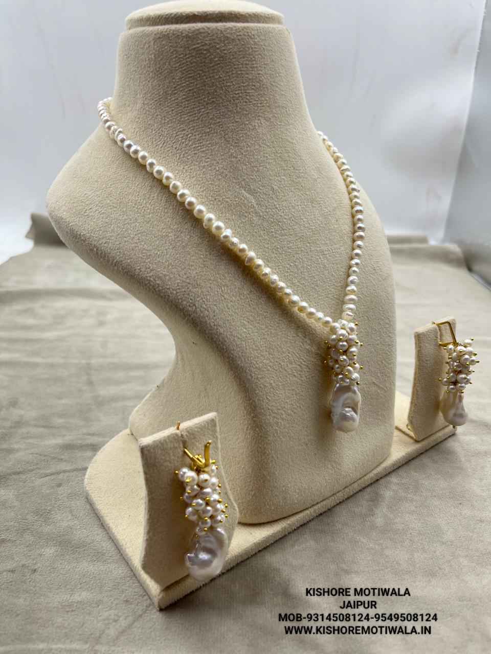 Fresh water pearls necklace set with brass earrings / brass  bracelet with brass hook