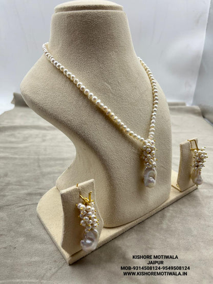 Fresh water pearls necklace set with brass earrings / brass  bracelet with brass hook