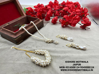 Fresh water pearls necklace set with brass earrings / brass  bracelet with brass hook