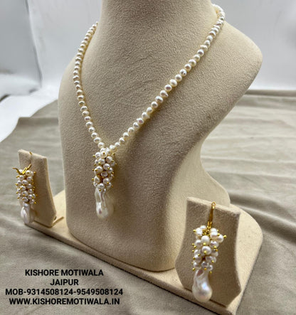 Fresh water pearls necklace set with brass earrings / brass  bracelet with brass hook