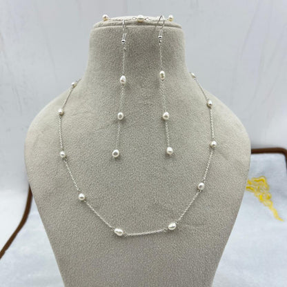 Fresh water pearls necklace set with Brass earrings / brass  bracelet and brass hook