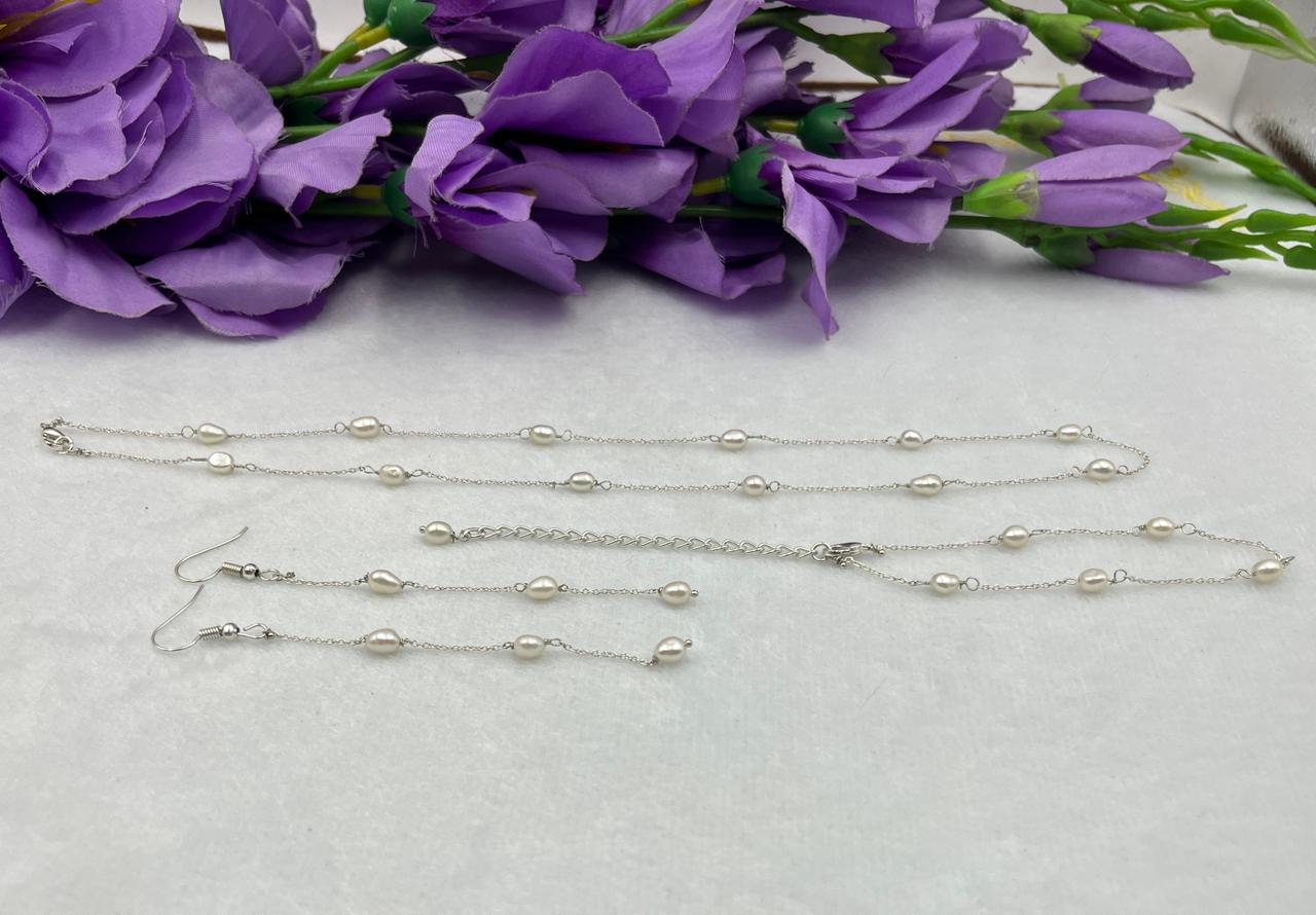 Fresh water pearls necklace set with Brass earrings / brass  bracelet and brass hook