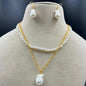 Fresh water Pearls White Necklace with Metal Chain / metal Bracelet and metal earrings