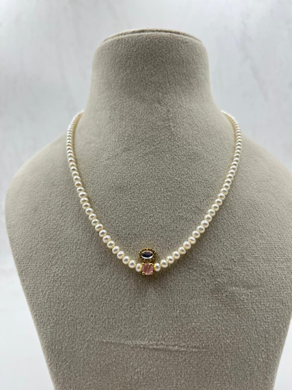 Fresh water pearls because with imitation stone and brass lock&nbsp;