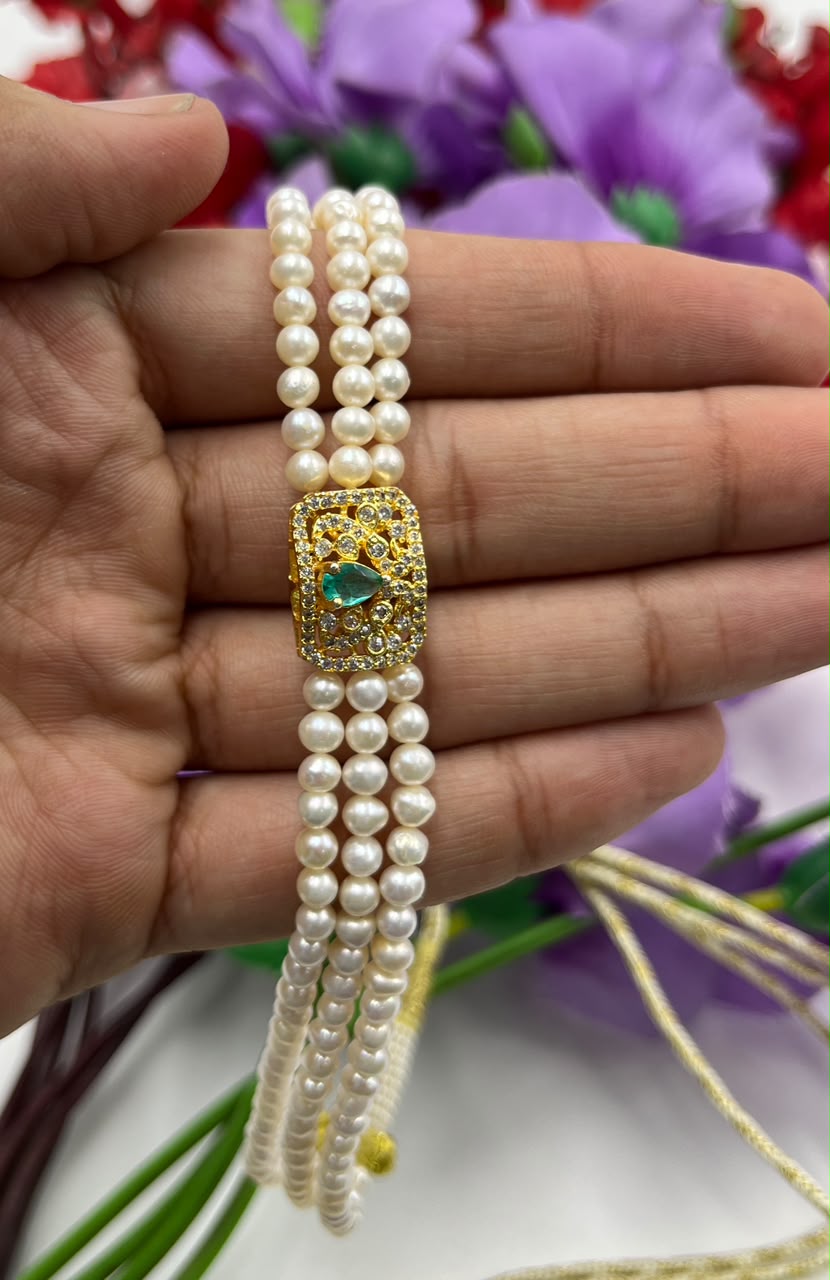 Natural Freshwater Pearls Choker with imitation stone  and pearl studs | Handmade Elegant Pearl Jewelry | Brass Lock