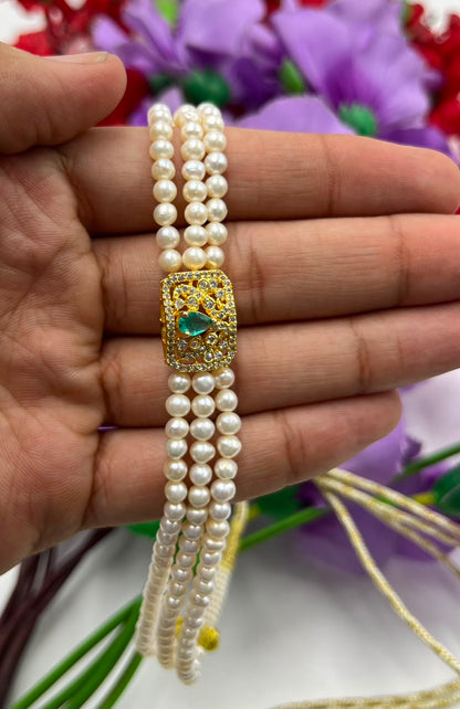 Natural Freshwater Pearls Choker with imitation stone  and pearl studs | Handmade Elegant Pearl Jewelry | Brass Lock