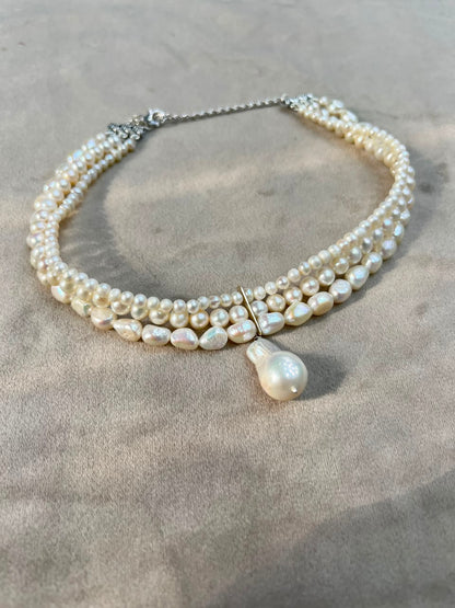 Natural Freshwater Pearl Necklace with Baroque Pearl Pendant | Handmade Elegant Pearl Jewelry