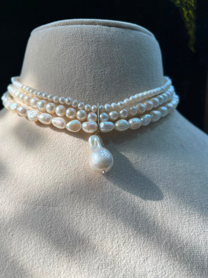 Natural Freshwater Pearl Necklace with Baroque Pearl Pendant | Handmade Elegant Pearl Jewelry