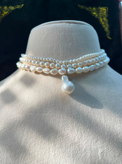 Natural Freshwater Pearl Necklace with Baroque Pearl Pendant | Handmade Elegant Pearl Jewelry