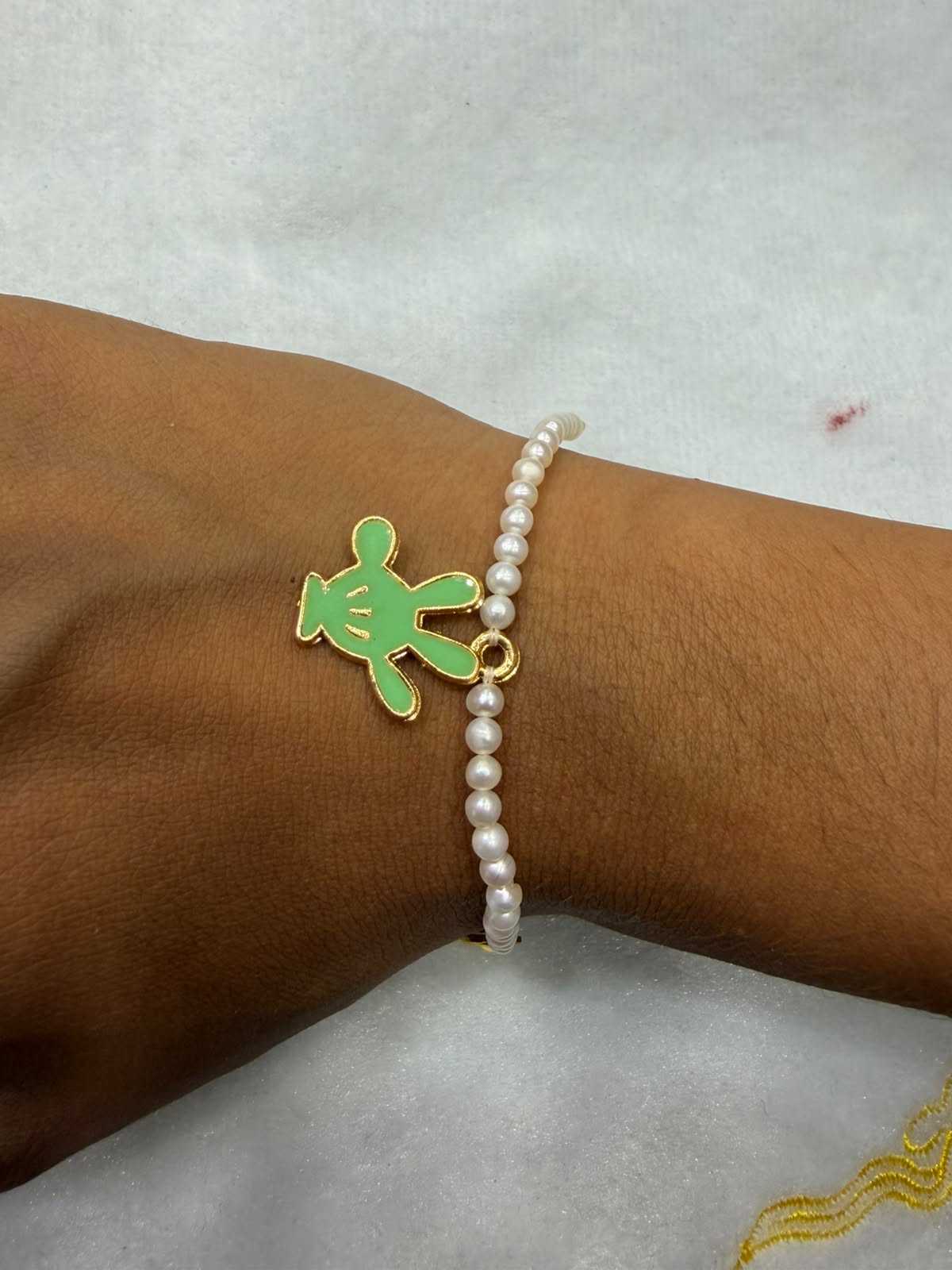 Handmade Kids Pearl Rakhi | Freshwater Pearl Bracelet | Adjustable Children's Rakhi with Extension Chain