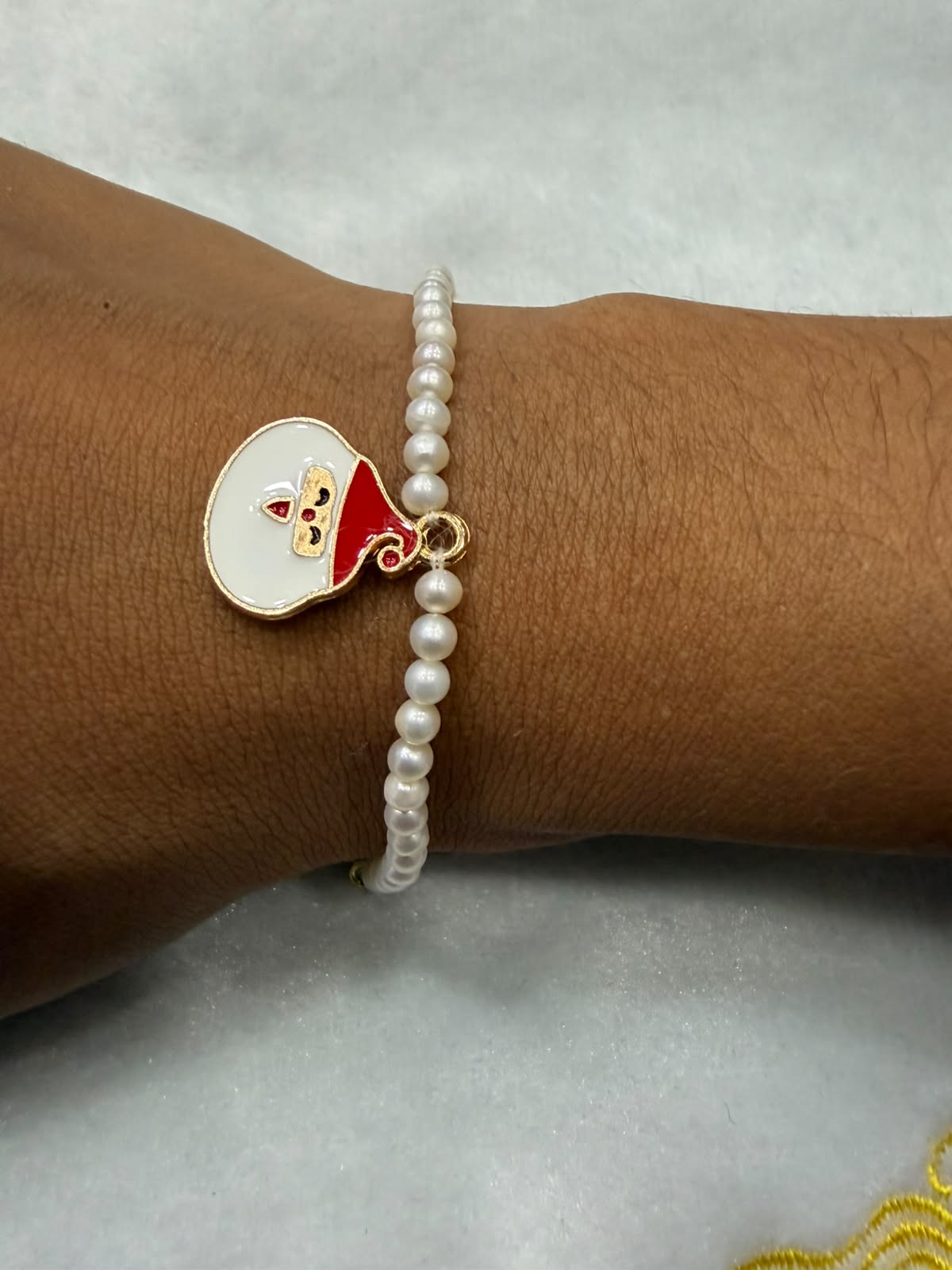 Handmade Kids Pearl Rakhi | Freshwater Pearl Bracelet | Adjustable Children's Rakhi with Extension Chain
