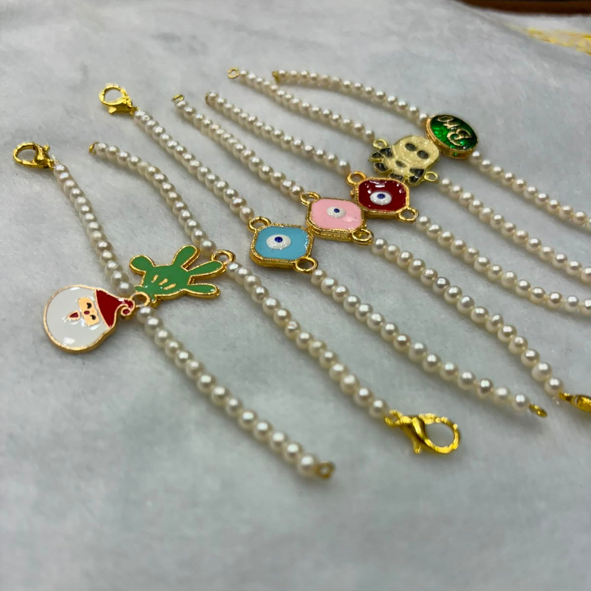 Handmade Kids Pearl Rakhi | Freshwater Pearl Bracelet | Adjustable Children's Rakhi with Extension Chain