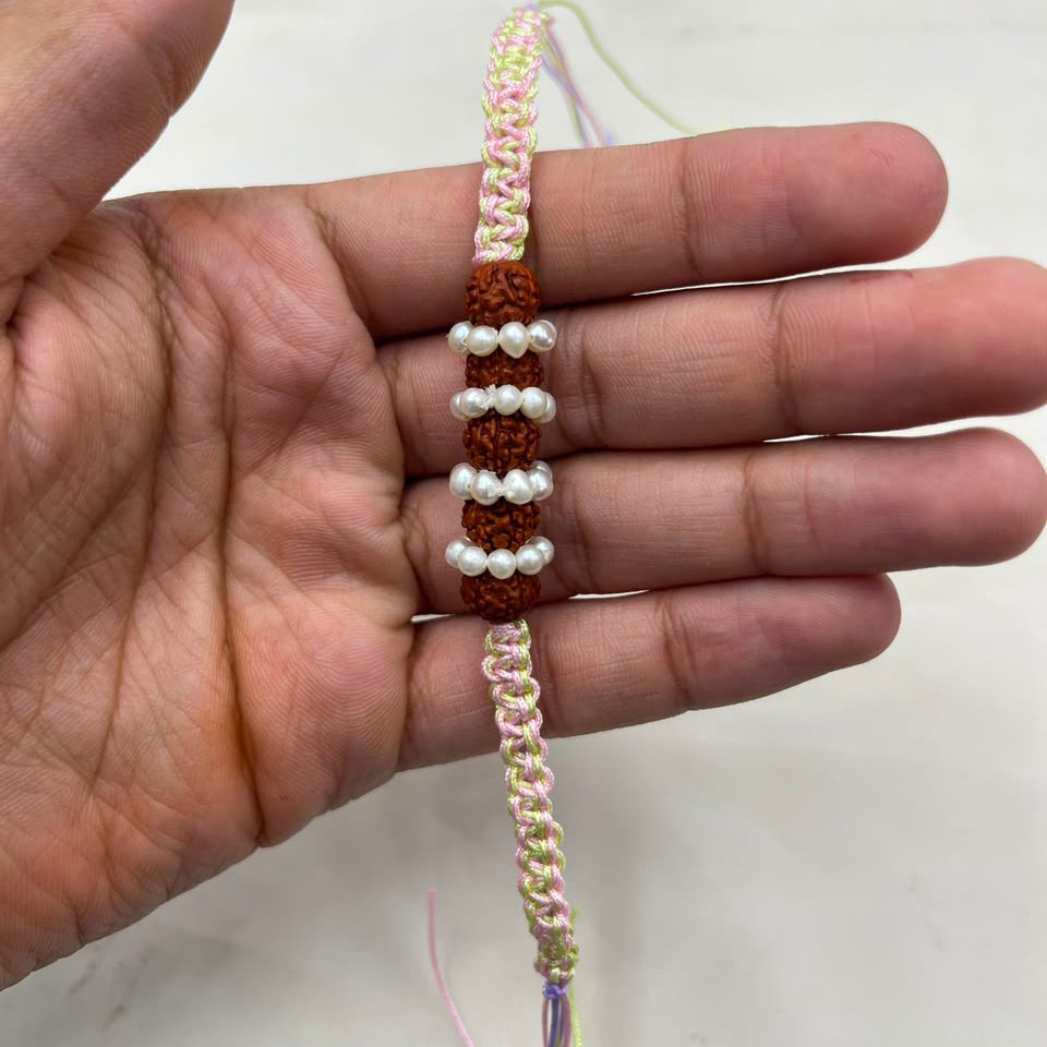 Handcrafted Freshwater Pearl Rakhi | Adjustable Pearl Bracelet | Elegant Raksha Bandhan Gift for Brother