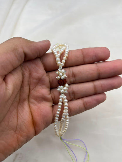 Freshwater Pearl Rakhi Bracelet | Handmade Pearl Rakhi for Brother | Elegant Raksha Bandhan Gift | Adjustable Rakhi