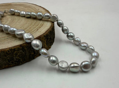 Grey Freshwater Pearl Necklace Set | Tumble Shape Pearl Jewelry | Elegant Gift for Her