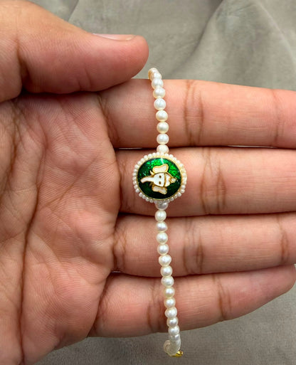Natural Freshwater Pearl Rakhi | Elegant Raksha Bandhan Bracelet | Handmade Festival Jewelry