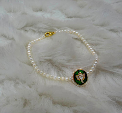 Natural Freshwater Pearl Rakhi | Elegant Raksha Bandhan Bracelet | Handmade Festival Jewelry
