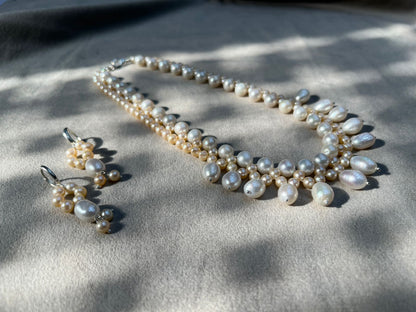 Natural Freshwater Pearl Necklace with pearl earring | Handmade Elegant Pearl Jewelry | Brass Lock