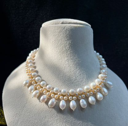 Natural Freshwater Pearl Necklace with pearl earring | Handmade Elegant Pearl Jewelry | Brass Lock