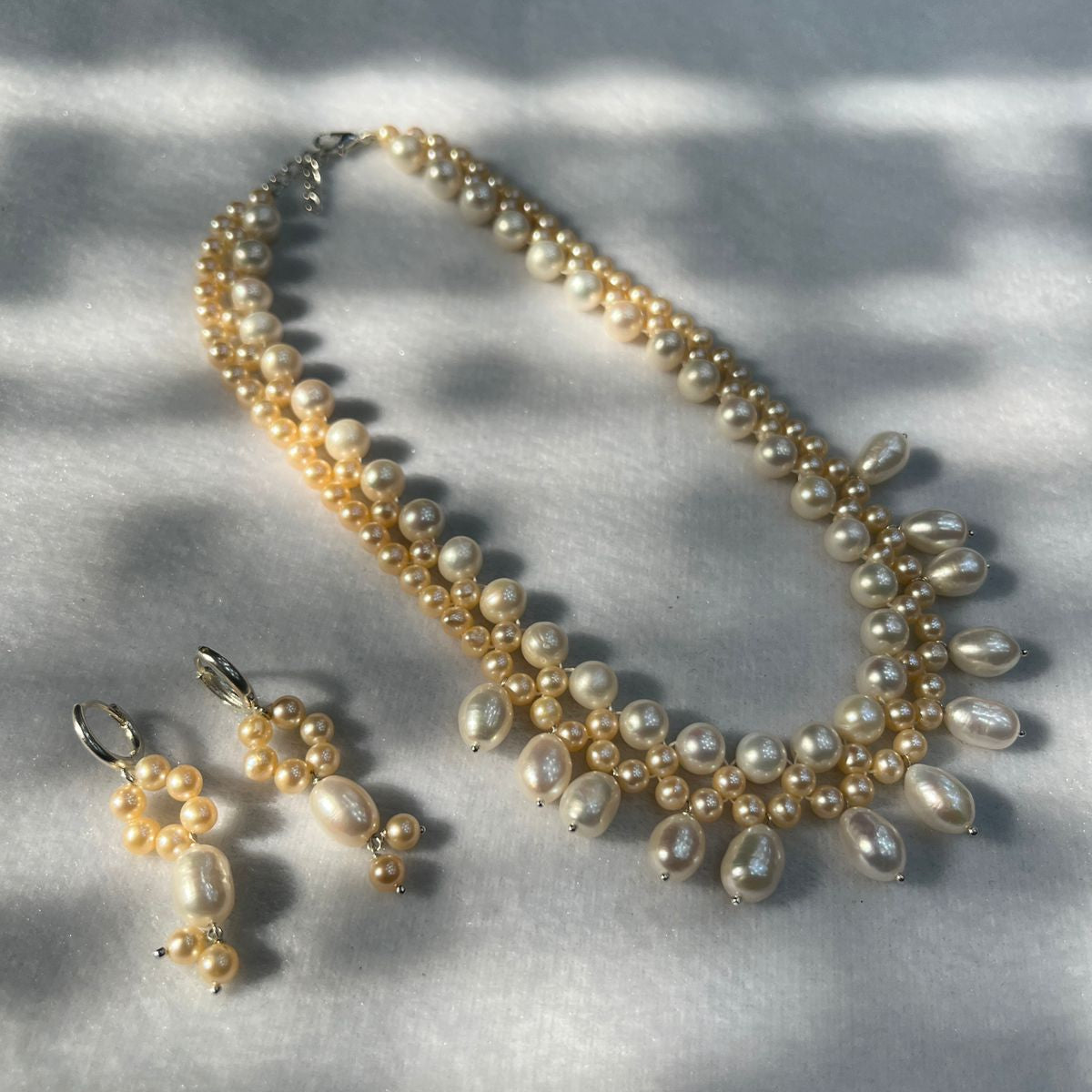 Natural Freshwater Pearl Necklace with pearl earring | Handmade Elegant Pearl Jewelry | Brass Lock