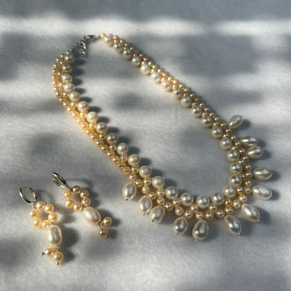 Natural Freshwater Pearl Necklace with pearl earring | Handmade Elegant Pearl Jewelry | Brass Lock