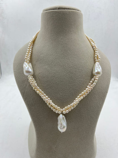 Natural Freshwater Pearl Necklace with pearl earring | Handmade Elegant Pearl Jewelry | Brass Lock