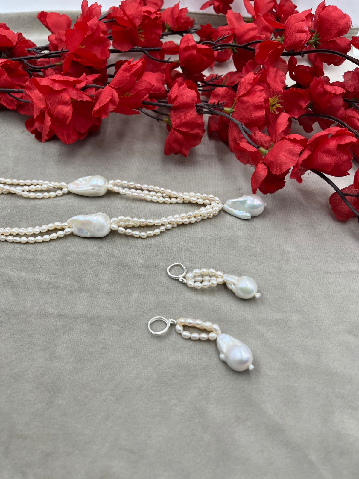 Natural Freshwater Pearl Necklace with pearl earring | Handmade Elegant Pearl Jewelry | Brass Lock