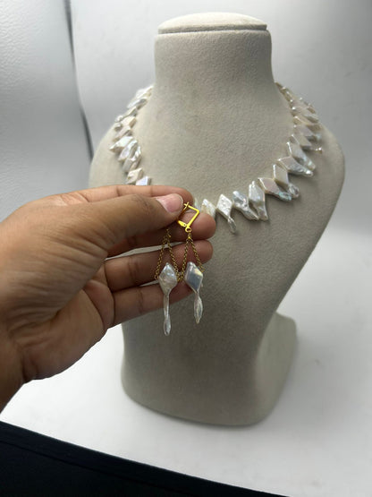 Natural Freshwater Pearl Necklace with pearl earring | Handmade Elegant Pearl Jewelry | Brass Lock