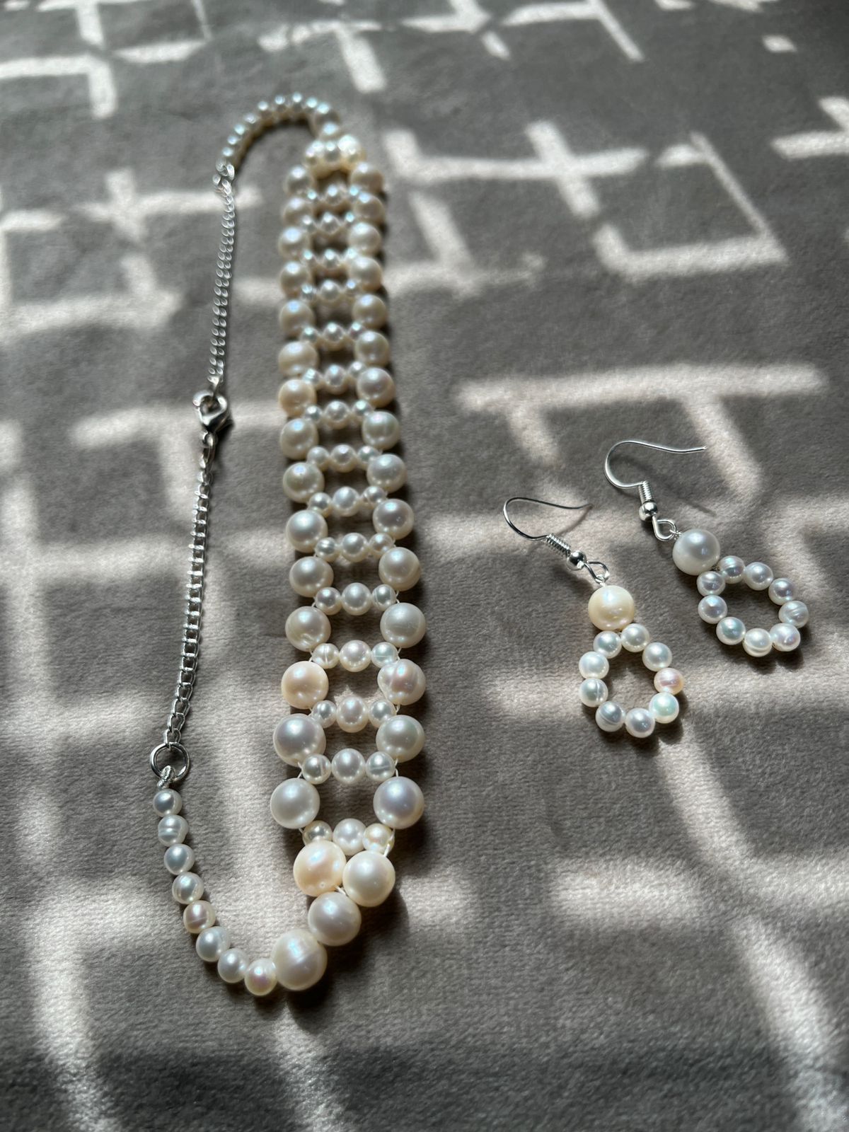 Natural Freshwater Pearl Choker  with pearl earring | Handmade Elegant Pearl Jewelry | Brass Lock