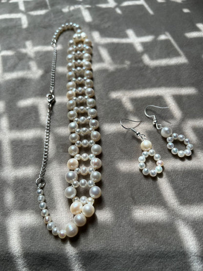 Natural Freshwater Pearl Choker  with pearl earring | Handmade Elegant Pearl Jewelry | Brass Lock