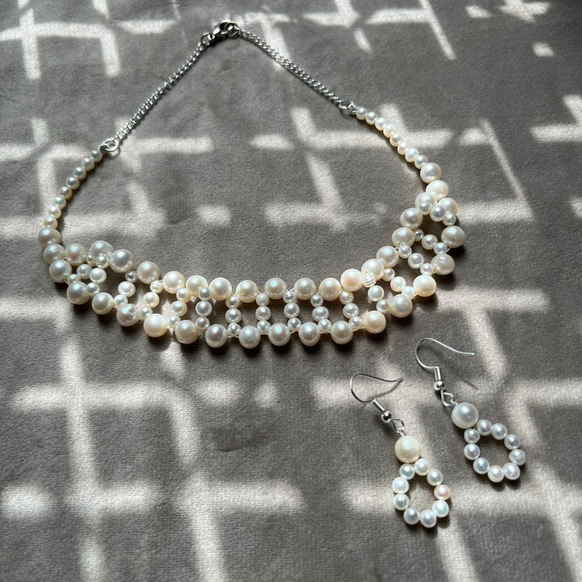 Natural Freshwater Pearl Choker  with pearl earring | Handmade Elegant Pearl Jewelry | Brass Lock