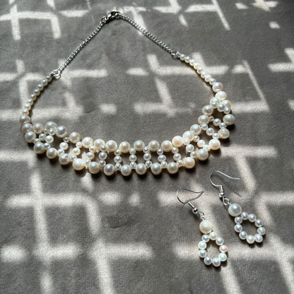 Natural Freshwater Pearl Choker  with pearl earring | Handmade Elegant Pearl Jewelry | Brass Lock