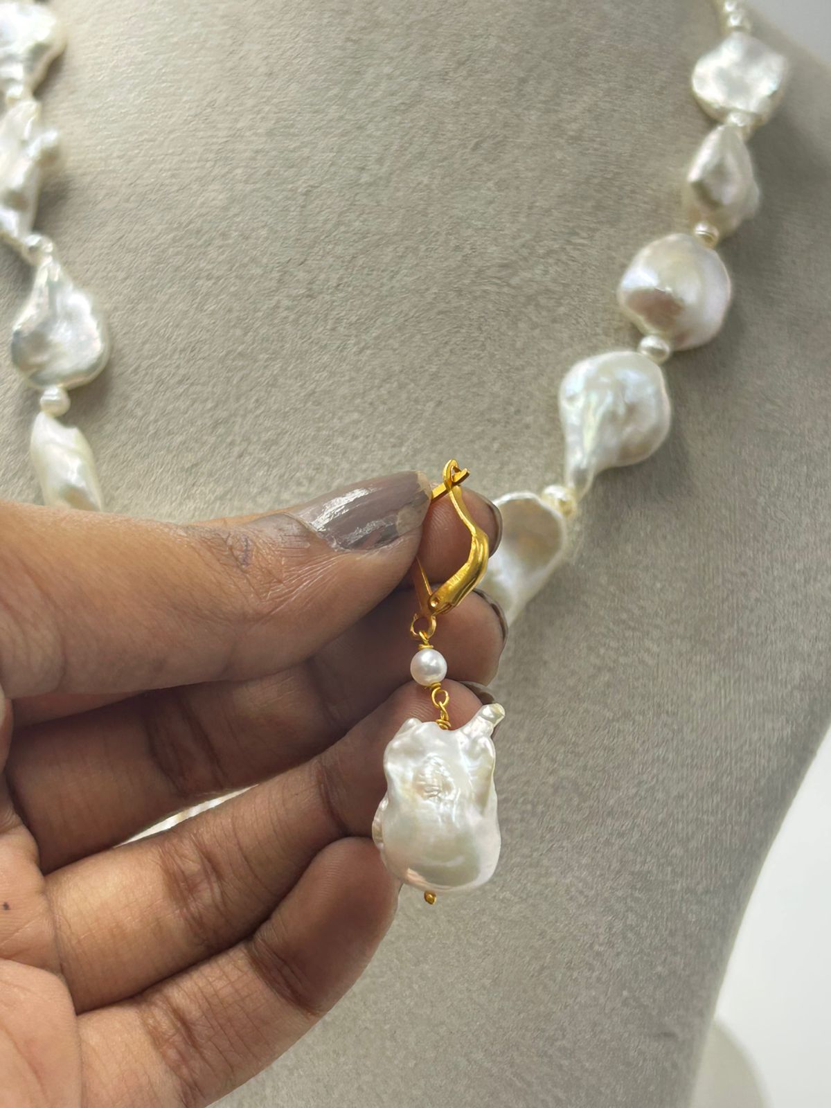 Natural Freshwater Pearl Necklace with pearl earring | Handmade Elegant Pearl Jewelry | Brass Lock