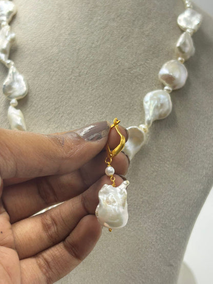 Natural Freshwater Pearl Necklace with pearl earring | Handmade Elegant Pearl Jewelry | Brass Lock