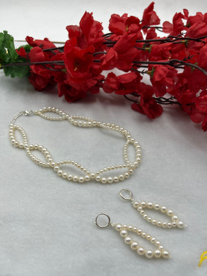 Natural Freshwater Pearl Necklace with pearl earring | Handmade Elegant Pearl Jewelry | Brass Lock