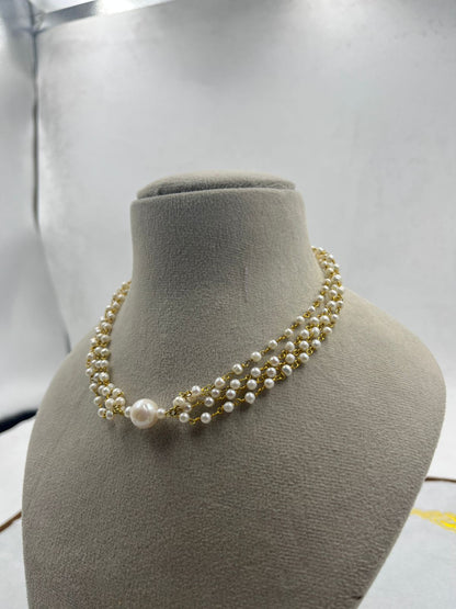Natural Freshwater Pearl Choker  | Handmade Elegant Pearl Jewelry | Brass Lock